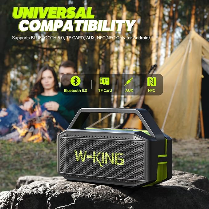Portable Bluetooth Speaker 100W(Peak) Loud with Deep Bass, W-KING IPX6 Waterproof Speakers Bluetooth Wireless, 60W Ex-large Passive Radiator/40H/EQ/Dual Pairing/TF/AUX, Party Big Large Outdoor Boombox