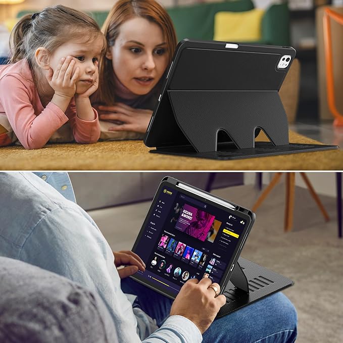 VIKESI Case for iPad iPad Pro 13-inch M5 or M4 Released in 2025 or 2024,Multiple Angles Magnetic Stand Cover,Shockproof Soft Back,Pencil Holder,and Auto Sleep/Wake,Black