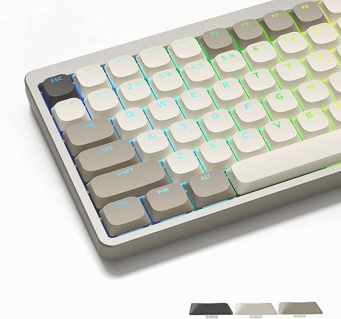 Womier Low Profile Keycaps - Shine Through PBT Key caps 60 65 75 100 Percent, Mechanical Keyboard Keycaps for Cherry Gateron MX Switches Keyboard - Khaki Grey
