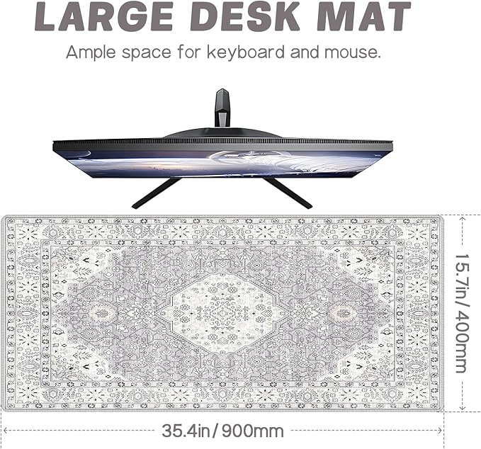 Baziabbo Cute Desk Mat,XXL Extended Large Mouse Pad,Gaming Mousepad with Stitched Edge,Non-Slip Rubber Base Keyboard Desk Pad for Home Office Study Game (Grey)