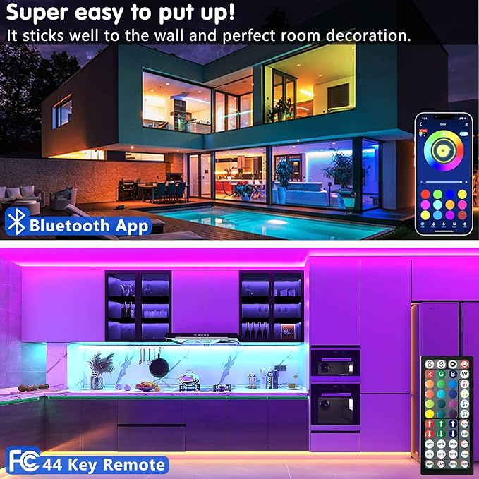 Keepsmile 130ft Led Strip Lights (2 Rolls of 65ft) Bluetooth Smart App Control RGB Led Light Strip with Remote,Music Sync Color Changing Led Lights for Bedroom Room Home Party Decor