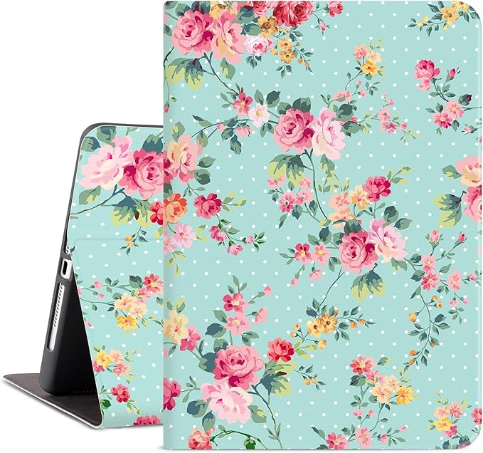 for iPad Air 2/1 Case, for iPad 5Th/6Th Generation Case, for iPad 9.7 Cover, Auto Wake/Sleep Multi-Angle Viewing Shockproof Protective, Pink Flower