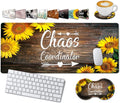 Large Gaming Mouse Pad, 31.5x11.8 in Extended Computer Mouse Mat with Non-Slip PU Base, Ergonomic Memory Foam Keyboard Wrist Rest, for Work & Gaming, Sunflower Chaos Coordinator Office Desk Pad
