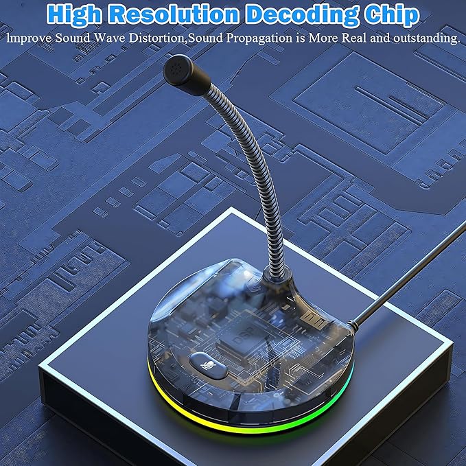 USB Computer Microphone with Mute Button and RGB Lighting,Plug&Play Mic for Conference,Gaming,YouTube,Desktop PC Mic for Mac/Window-Black-M8(3-Port Hub)