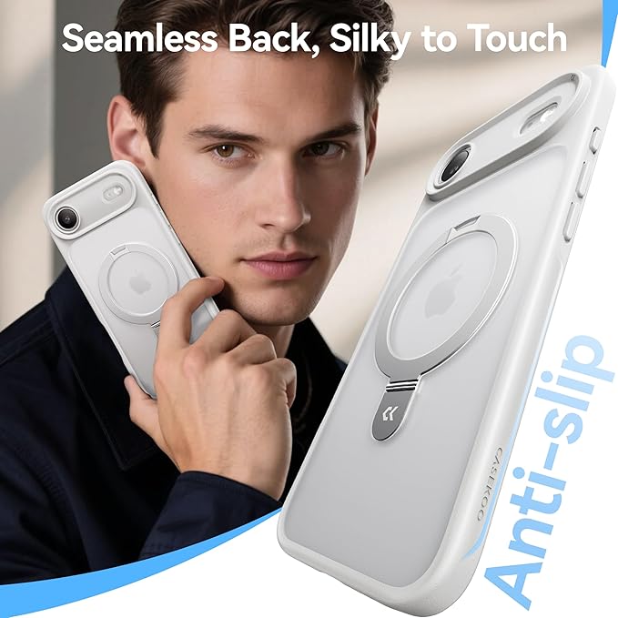 CASEKOO Designed for iPhone Air Case with Magnetic Invisible Stand [Military Drop Protection] [Compatible with MagSafe] Shockproof Translucent Matte Slim for iPhone 17 Air Case Phone Cover 6.5", White