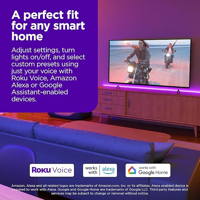 Roku Smart LED Light Strip+, 16.4ft - Color Options with Adjustable Brightness & Temperature - Peel & Stick WiFi Smart Strip Lights Works with Roku Voice, Alexa & Google Assistant - Smart Home Product