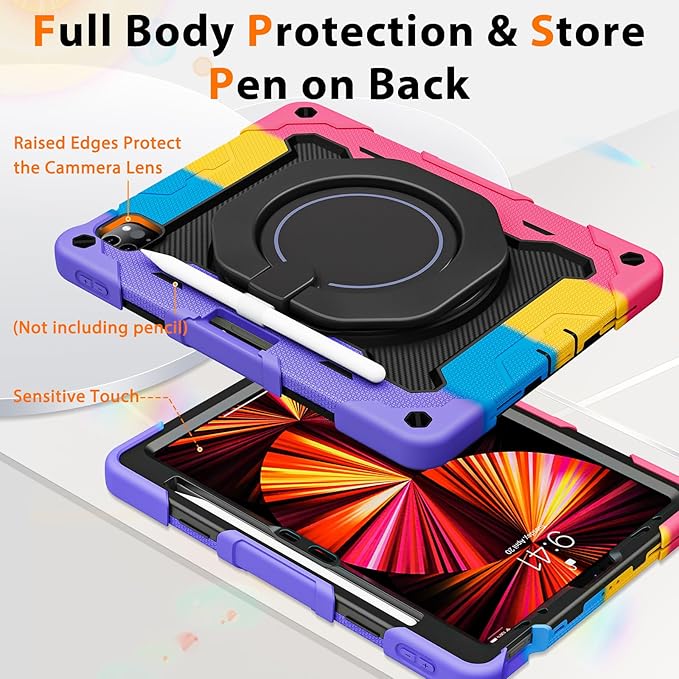 ROISKIN for iPad Air 11 inch M4/M3/M2 Case, iPad Pro 11 inch 4th/3rd/2nd/1st Generation,iPad Air 5th/4th 10.9 inch Case,Heavy Duty Shockproof with 360 Stand Handle Shoulder Strap Pen Holder for Kids