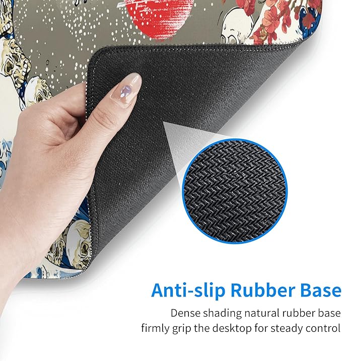 Japanese Waves Skull Mouse Pad Extended Large Gaming Mouse Pad XL Stitched Edges for Gamer Home Office 31.5 X 11.8 Inch
