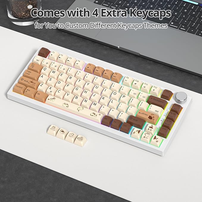 75% Mechanical Gaming Keyboard Coffee Cat, Hot Swappable RGB Backlit Cute Keyboard with Knob, Gasket Mount USB Wired Key Board, 82 Keys Linear Red Switch Keyboards (82 Coffee Cat)