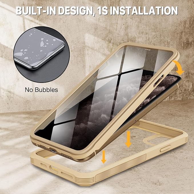 CENHUFO Privacy for iPhone 11 Pro Max Case, Full Body Phone Case with Built-in 9H Tempered Glass Privacy Screen Protector and Camera Lens Protector, Anti Peep Shockproof Bumper Clear Cover - Beige