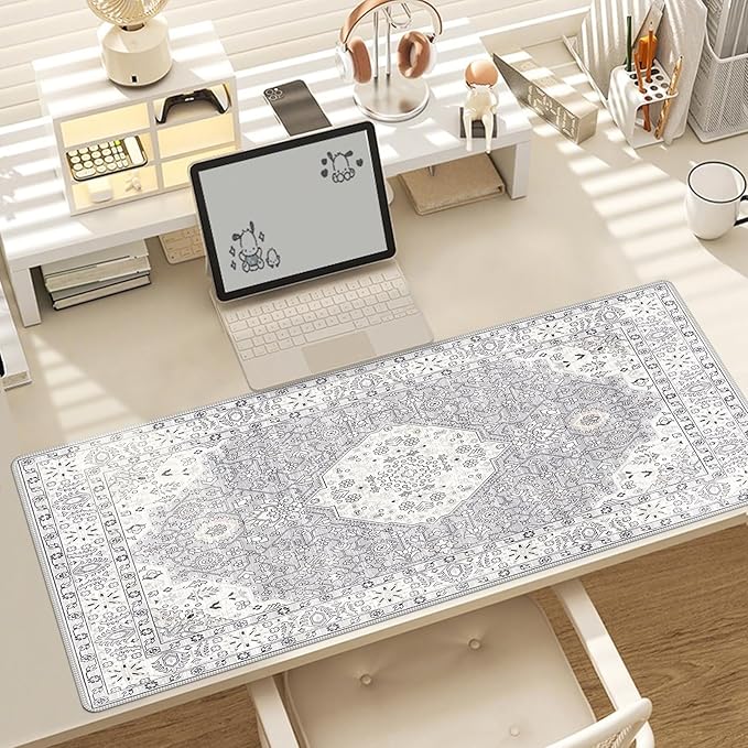 Baziabbo Cute Desk Mat,XXL Extended Large Mouse Pad,Gaming Mousepad with Stitched Edge,Non-Slip Rubber Base Keyboard Desk Pad for Home Office Study Game (Grey)
