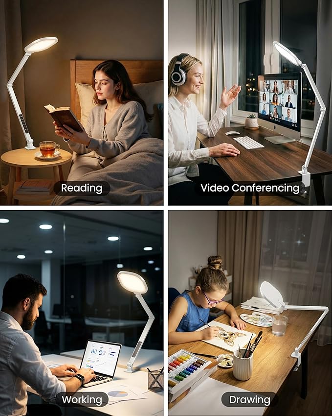 LitONES Video Conference Lighting for Computer, Dimmable Light for Video Recording, Meeting, Laptop & Webcam, 15W Ring Light for Desk with C- Clamp, Swing Arm, Remote, Memory & Timer CRI >95