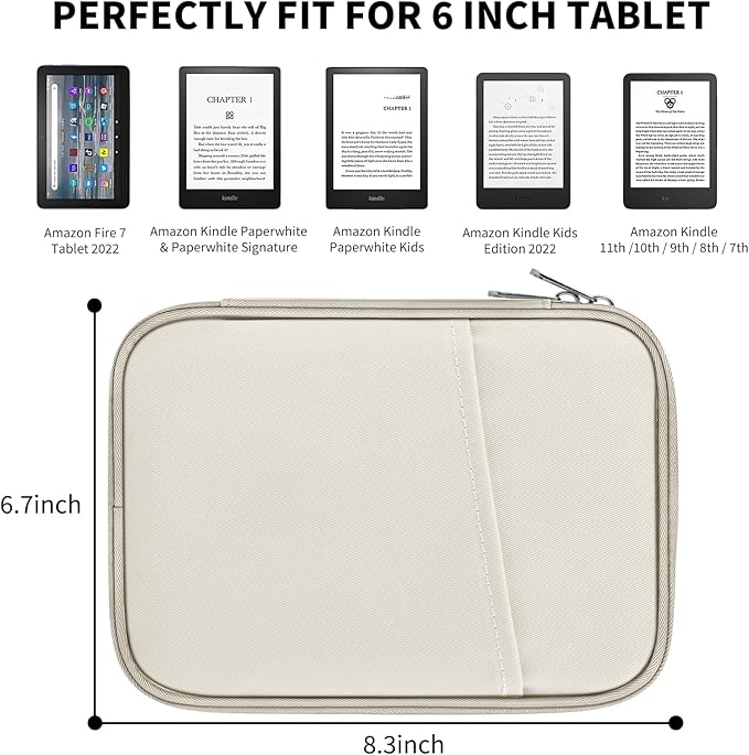 HoYiXi Universal Sleeve Bag for 6",6.8",7" Kindle Paperwhite/Colorsoft 2024-2012 Compatible with 6"-6.8" All-New Kindle/Kobo/Tolino/Sony,6" EReader with Anti-Drop Protective Cover,White