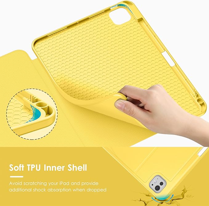 VIKESI Case for iPad Pro 11 inch (M5/M4) 2025/2024,Multiple Angles Stand Cover,Soft Back,Pencil Holder,and Auto Sleep/Wake,Yellow