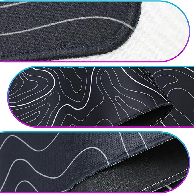 Mouse Pad Gaming Mousepad, 31.5 x 11.8in Large Desk Mat Keyboard Pads Extend Long XL Mouse Mat with Non-Slip Base Desk Accessories for Home Office Keyboard Mouse (Black Topographic)