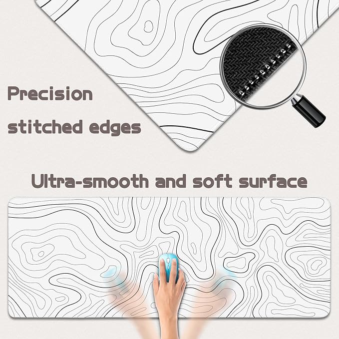 Gaming Mouse Pad - (31.5"×11.8") Topographic Large Mouse Pads for Desk - Desk Mat for Keyboard and Mouse with Non-Slip Base, Desks Pad Matfor Game/Office & Home