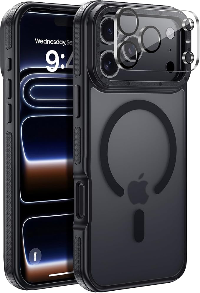 for iPhone 17 Pro Max case with Camera Lens Protector [10Ft Military-Grade Protection] Compatible with fit MagSafe Shockproof Cover Phone case for iPhone 17 Pro max 6.9 inch, Black Bumper