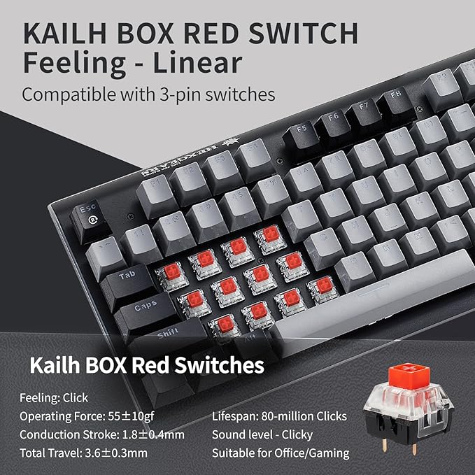 Hexgears GK735 Full-Size Mechanical Gaming Keyboard, Surround Side Light Strip+Backlit Keyboard with Linear Switch, Anti-Ghosting, Double-Shot PBT Keycaps, Compatible with Windows, macOS (Gray-Black)