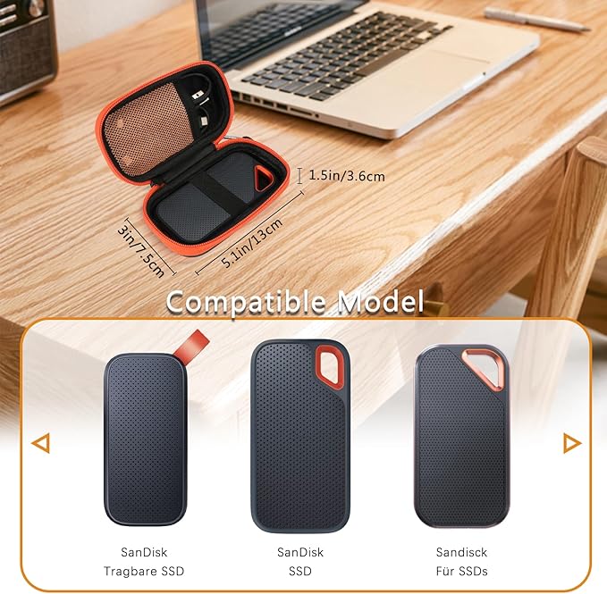 Hard Case for Sandisk Extreme Pro/Sandisk Extreme Portable External SSD 128GB 500GB 1TB 2TB Protective Storage Travel Bag (Orange)
