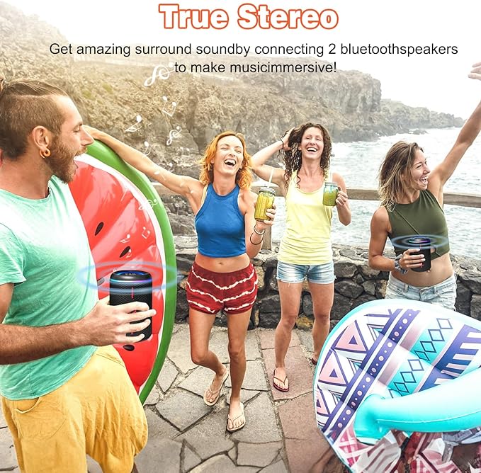 Portable Bluetooth Speaker with Lights, IPX4 Waterproof, Small Wireless Speaker for Home Party Outdoor Beach, Loud Sound, Bluetooth 5.3, TWS Pairing, Support TF Card
