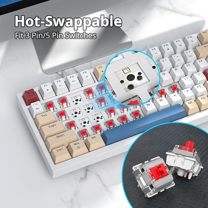 Guffercty kred 75% Retro Keyboard with Knob, Custom Gasket Mounted Wired Mechanical Gaming Keyboard 75 Percent RGB Hot Swap for Mac/Windows/Linux (Gasket 82 Soy Milk)