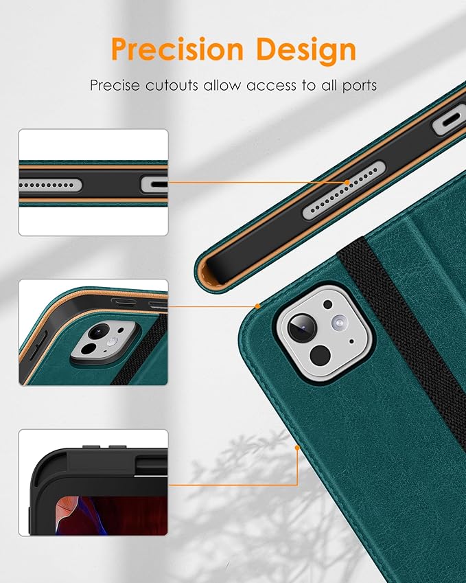 DTTO for iPad Pro 13 inch Case (M5/M4) 2025/2024, Premium Leather Business Folio Stand Cover with Pencil Holder - Auto Wake/Sleep & Multiple Viewing Angles, Built in Hand Strap & Pocket, Green