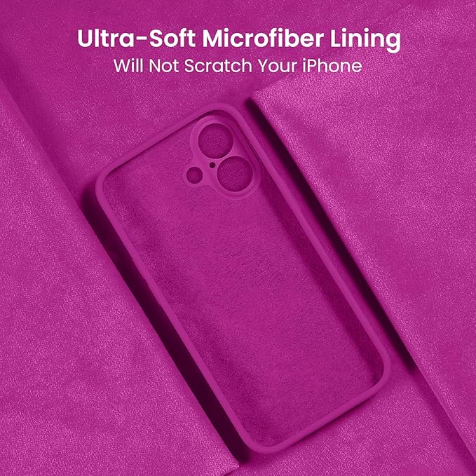 FireNova Designed for iPhone 16 Case, Silicone Upgraded [Camera Protection] Phone Case, Soft Anti-Scratch Microfiber Lining Inside, 6.1 inch, Dark Fuchsia