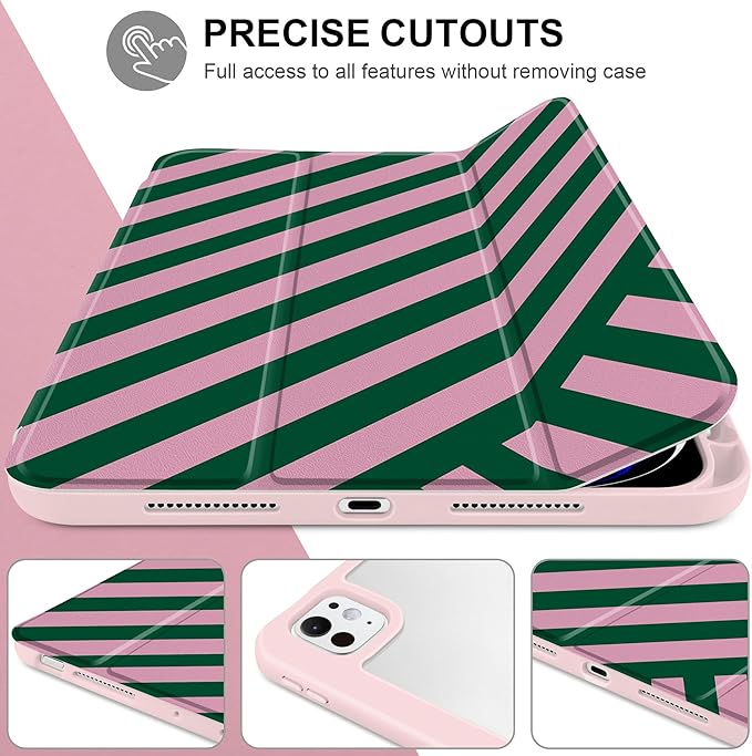 TWOLSKOO Case for iPad Pro 11-inch (M5 2025 / M4 2024), Clear Acrylic Back with TPU Bumper, Pencil Holder, Trifold Stand, Auto Sleep/Wake, Diagonal Stripes