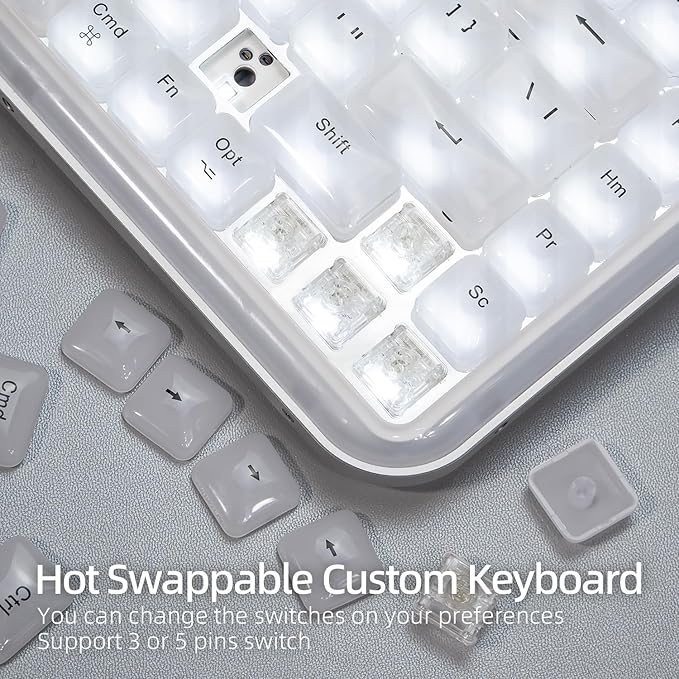 CoolKiller Balloon 84 Low Profile Keyboard, Tri-Mode (Bluetooth/2.4GHz/USB-C), Hot-Swappable, White Backlit, Gasket Mount, White Mechanical Keyboard for Windows & Mac
