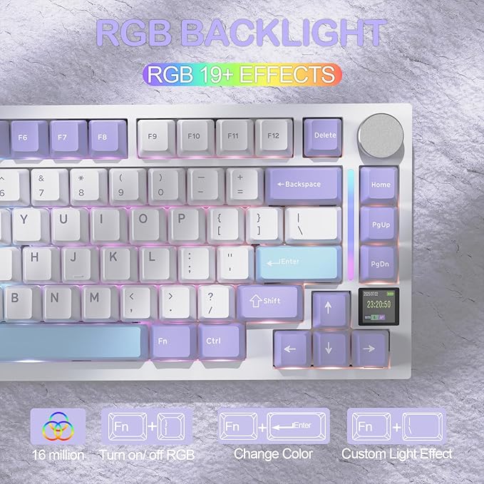 ATTACK SHARK X820 Ultra 75% Wireless Gaming Mechanical Keyboard Hot-Swappable Gasket Mount RGB Backlit BT/2.4G/Wired Custom Keyboard with Smart TFT Display&Knob QMK Driver-Starlight White&Gift Switch