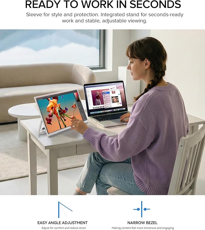 UPERFECT Portable Monitor 15.6", 125% sRGB 1080P Laptop Monitor, Ultra-Slim White Display, USB-C & MINI HDMI, 350 Nits, VESA & Case, Travel Small Second Screen for Computer, Mini PC, Game Consoles