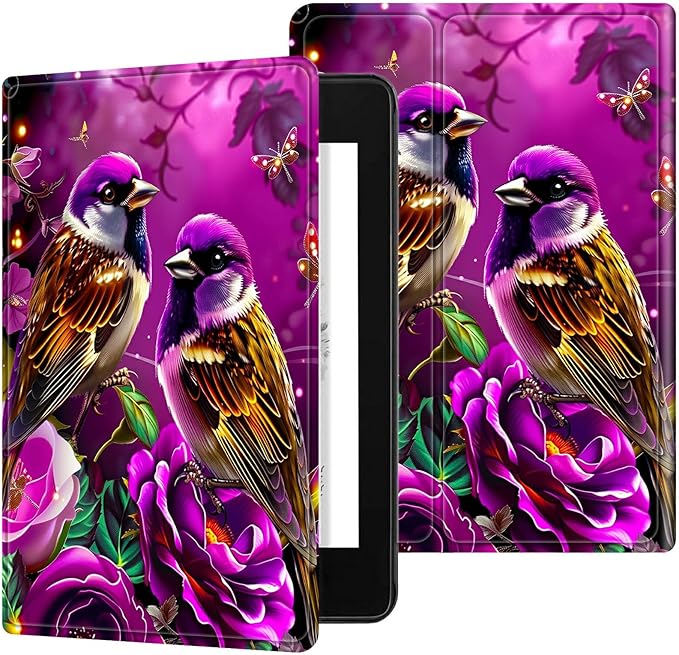 for Case for 6" Kindle 10th Generation 2019 Release (Model No J9G29R) E-Reader Case, Slim Kickstand Stand Leather Smart Cover with Auto Wake/Sleep, 2 Hummingbird Flowers