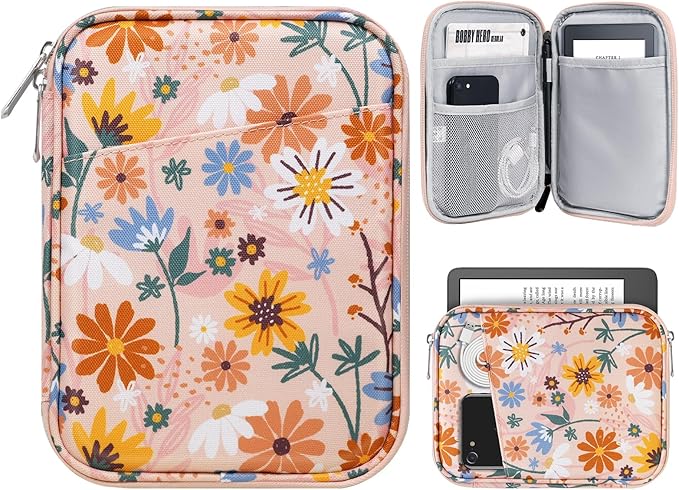 TiMOVO 6-7 Inch Tablet Sleeve for eReader Book Paperwhite/Colorsoft Signature Edition, Protective Sleeve Cover Case with Pocket for E-Reader/Oasis & Kobo Devicess, Yellow Flower
