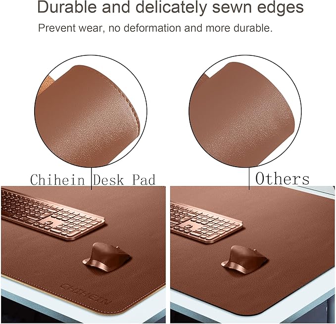 Chihein 39" x 20" 3XL Desk Mat with Cork & PU Leather, Dual Sided Desk Pad, Waterproof Computer Desk Mat for Gaming, Office, Home (Cork/Light Brown)
