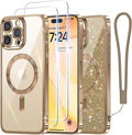 Meifigno Designed for iPhone 16 Pro Max Case 6.9", [Glitter Card & Wrist Strap] [Compatible with MagSafe] [2X Screen Protectors] Surround Lens Protection Designed for 16 ProMax Case, Desert Titanium