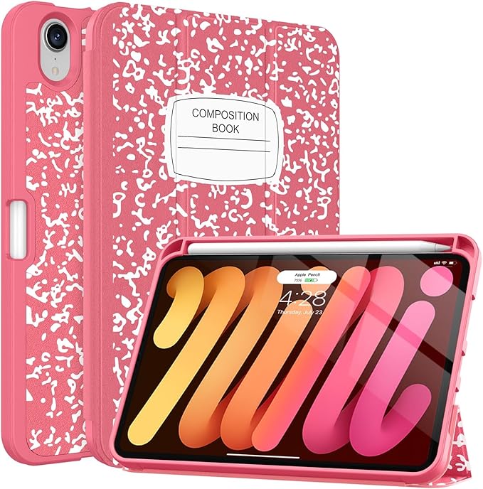 Soke Case for iPad mini 7(A17 Pro) 2024/iPad Mini 6 2021 8.3 inch with Pencil Holder-[Pencil Charging + Auto Wake/Sleep], Soft TPU Back Cover for iPad mini 7th/6th Generation(Book Watermelon)