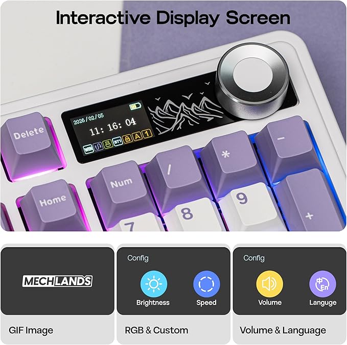 MechLands AJAZZ AK980 V2 Mechanical Gaming Keyboard with Display Screen, 10000mAh Battery, 98% Wireless Keyboard with BT/USB-C/2.4GHz, Hot Swappable, Linear Switch, Knob, RGB for Win/Mac (White)
