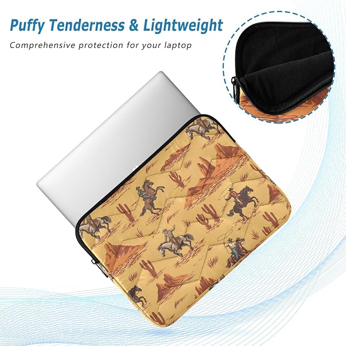 Cute Laptop Sleeve 13 inch Western Desert Cowboy Laptop Bag 14 inch Waterproof Computer Bag for Women Laptop Accessories Computer Cover Bag for Tablet Men, A06D24018