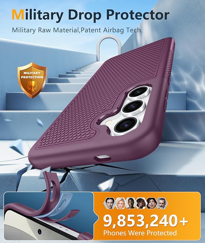 FNTCASE for Samsung Galaxy S25-Plus Case: S24-Plus Dual Layer Heavy Duty Phone Protective Cover Shockproof Rugged with Non-Slip Textured - Military Drop Protection Bumper - 6.7 inch (Burgundy Purple)
