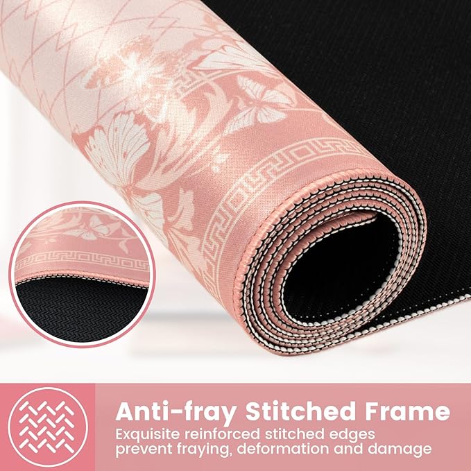 HAOCOO Cute Desk Mat, Pink Desk Matt for Desktop with Edge Stitching, Non-Slip Large Mouse Pad for Desk, Water-Resistant Computer Mat for Gaming,Women Office (Light Pink)