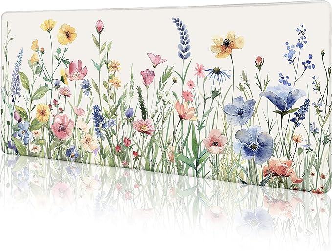 LIMKRIAN Flower Mouse Pad Large Desk Mat Pad, XL Computer Mousepad with Stitched Edges Non-Slip, Keyboard Mouse Pad for Desktop Laptop Work Home Cute Office Supplies Desk Accessories 31.5x11.8 in