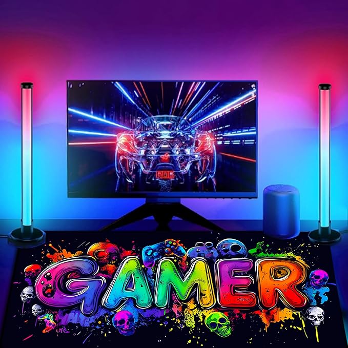 Gamer Blacklight Mouse Pad – UV Reactive Neon Gaming Desk Mat with Skull Design, Waterproof Extended Large Mousepad with Non-Slip Rubber Base for Computer Keyboard – 31.5" x 11.8"