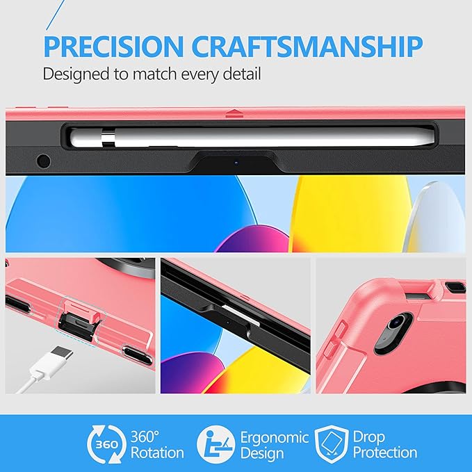 Case for iPad (A16) 11th/10th Generation Case: Protective Cover for iPad 11th Gen 11 Inch 2025 &10th Gen 10.9" 2022 with Screen Protector- Stand- Shoulder Strap- Handle- Pencil Holder-Light Pink