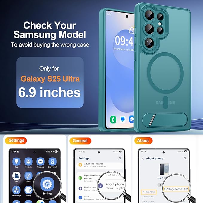 Magnetic for Samsung Galaxy S25 Ultra Case, [Compatible with MagSafe][Full Camera Protection][Built-in Invisible Kickstand] Translucent Matte Phone Case for S25 Ultra 6.9" - Lake Blue