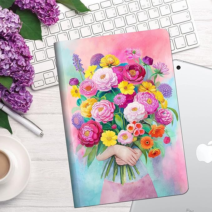 Vimorco for iPad 9th Generation Case, for iPad 7th/8th Generation Case for iPad 10.2 Cover, Auto Sleep/Wake, for iPad Cover 9th Generation Multi-Angle View, Pink and Blue Bouquet Flower