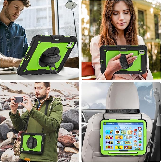 Case Compatible with iPad Pro 13 Inch 7th Generation M4 with Screen Protector Pen Holder | Heavy Duty Silicone Rugged Protection Cover W/Stand Hand Shoulder Strap | Green