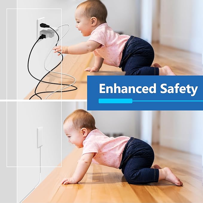 LIDER Surge Protected Outlet Extender, 6-Outlet Power Strip, 1 USB Type-A, and 1 USB Type-C Port, Surge Protect Up to 1500J, Ultra-Thin Wall Plate Plug with Cord Extender, 5ft Cord, ETL-Listed, White