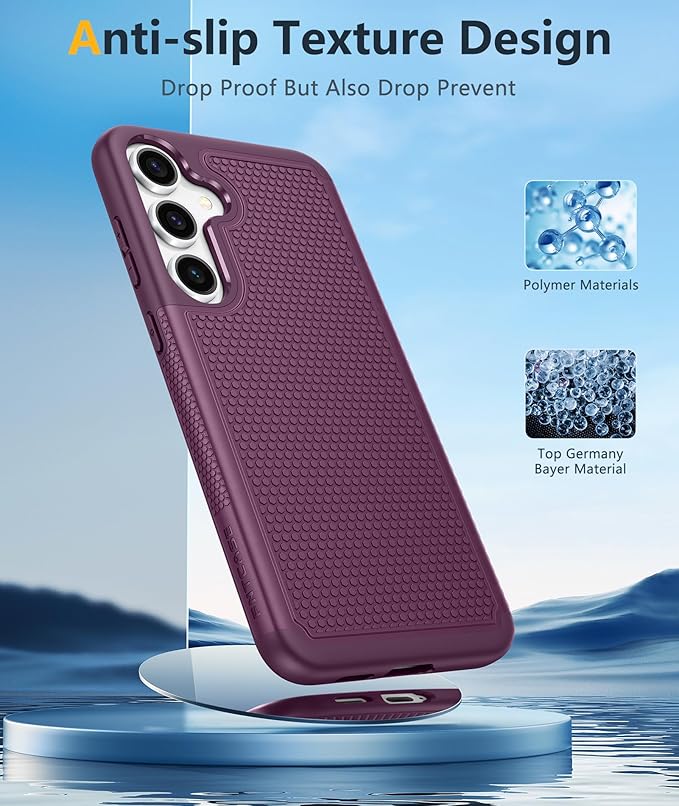 FNTCASE for Samsung Galaxy S25-Plus Case: S24-Plus Dual Layer Heavy Duty Phone Protective Cover Shockproof Rugged with Non-Slip Textured - Military Drop Protection Bumper - 6.7 inch (Burgundy Purple)
