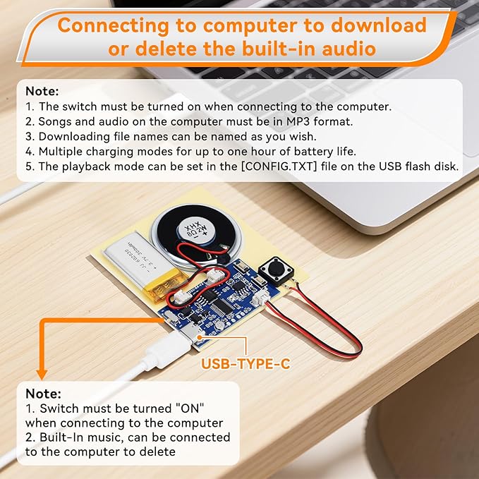 2PCS Sound Recorder Module DIY Music Voice Recording Module Chip with Speaker,Type-C Cable,Easy Recording Capability16 Minutes Music for Personalized Greetings, Holiday Crafts Cards with Manual