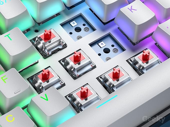 Geeky GK61 60% | Hot Swappable Mechanical Gaming Keyboard | 61 Keys Multi Color RGB LED Backlit for PC/Mac Gamer | ANSI US American Layout (Blue, Mechanical Red)